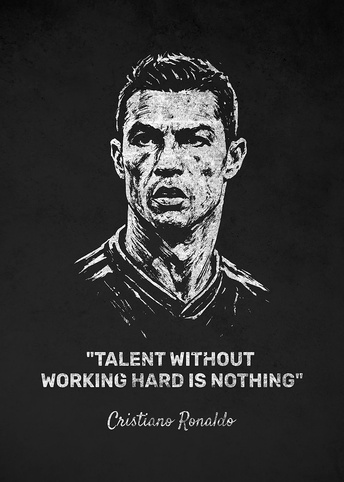 Cristiano Ronaldo Portrait with Work Hard Quote