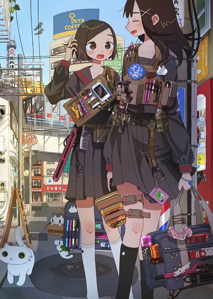Anime Girls in Urban Street Scene
