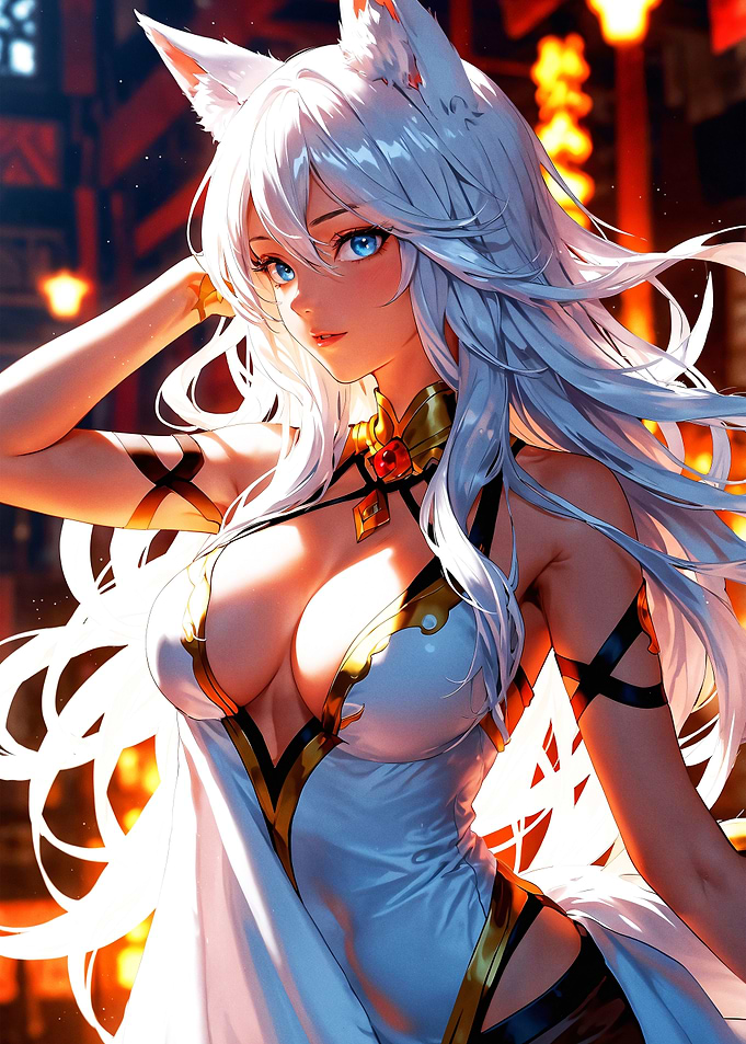 Anime Fox Girl with White Hair