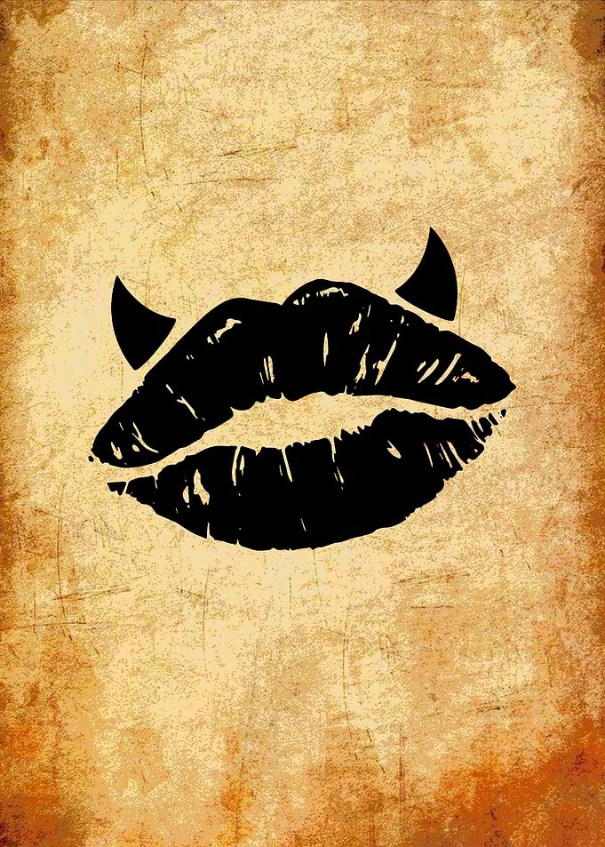 Devilish Lips on Vintage Background
