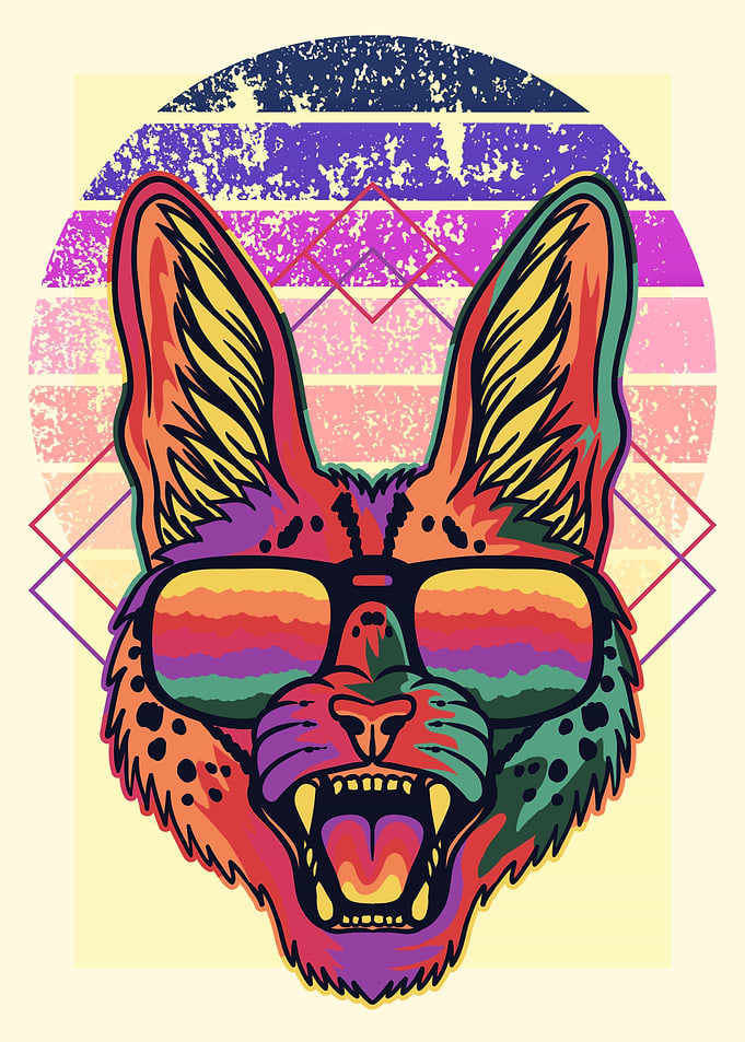 Colorful Serval Cat with Sunglasses Art