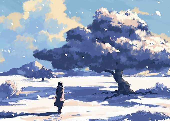 Winter Landscape with Figure and Tree