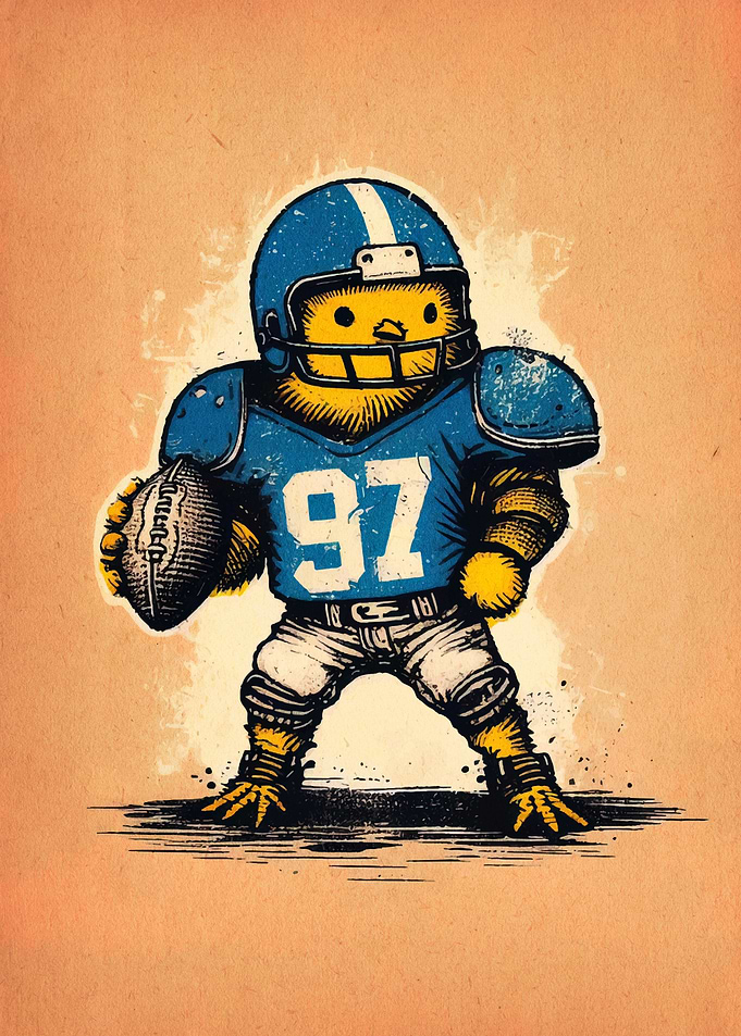Cartoon Chick Football Player Illustration
