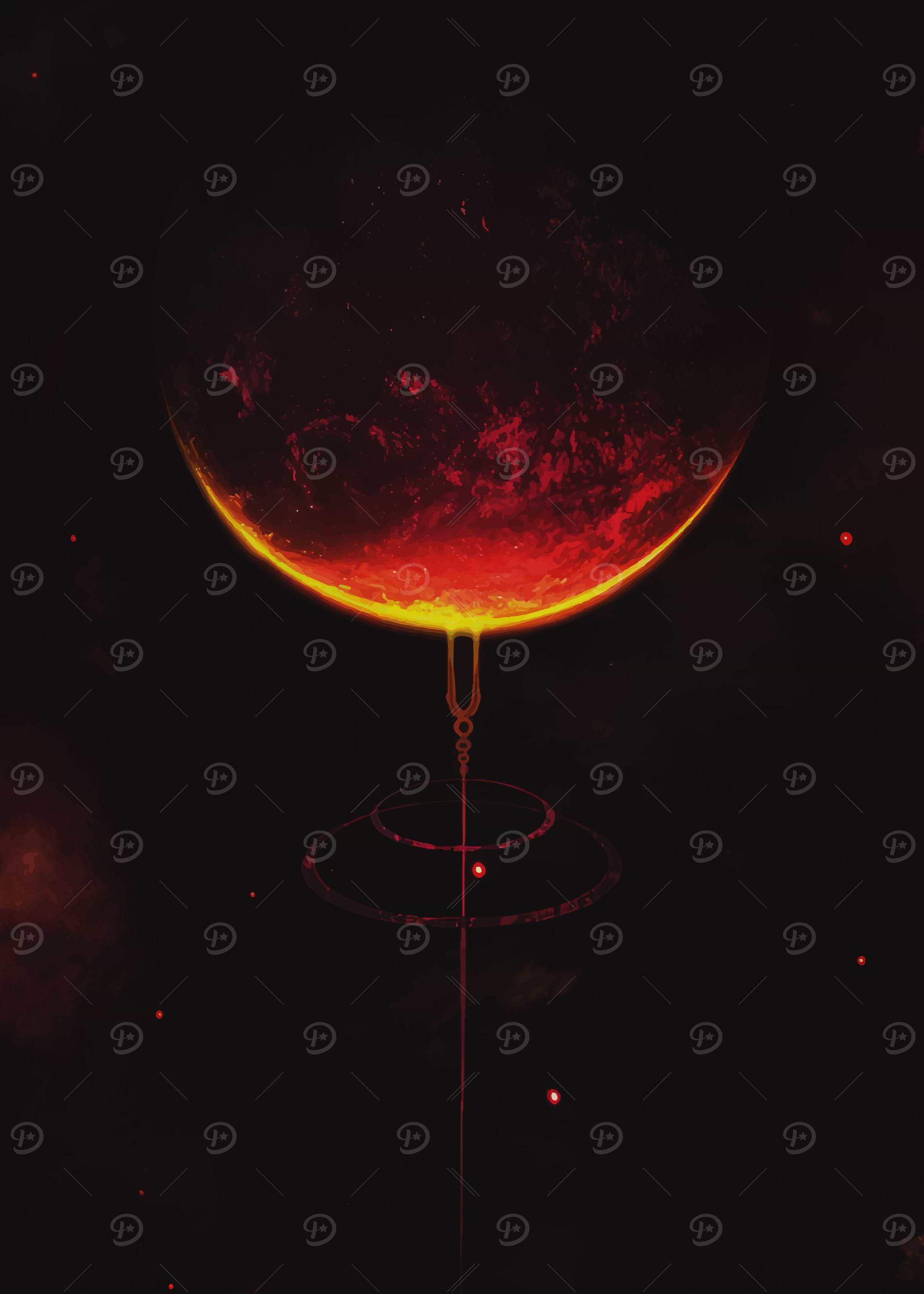 Fiery Planet with Rings in Space