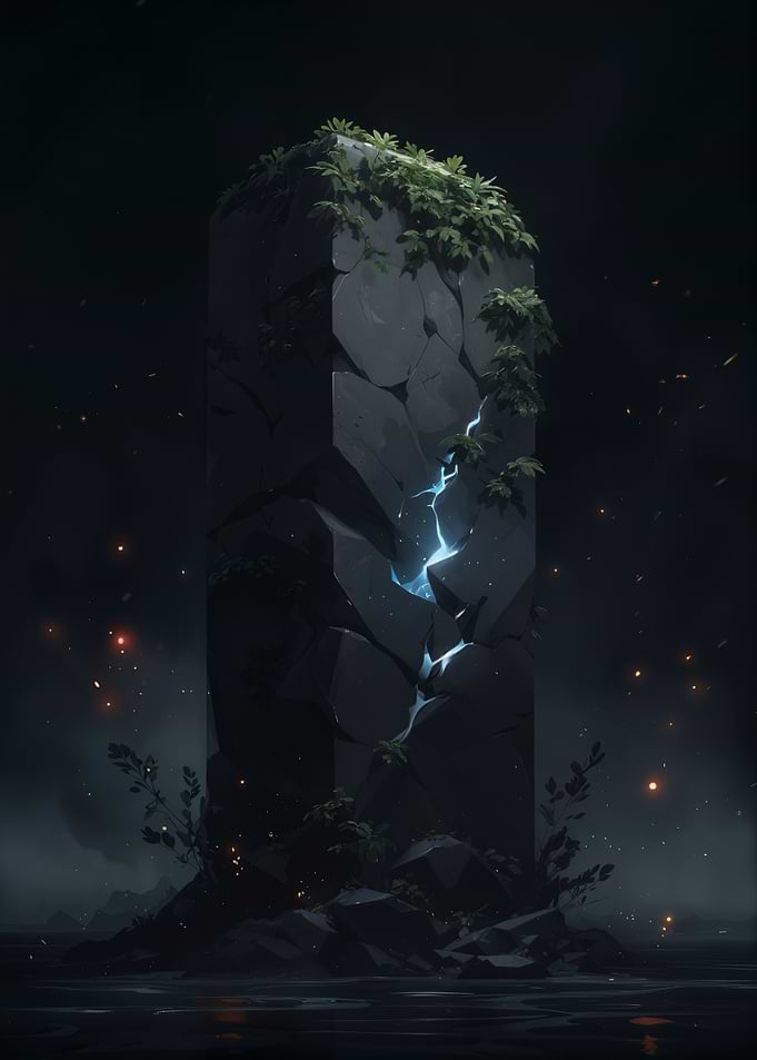 Mystical Stone Monolith with Blue Energy