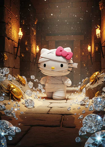 Hello Kitty Mummy in Egyptian Tomb