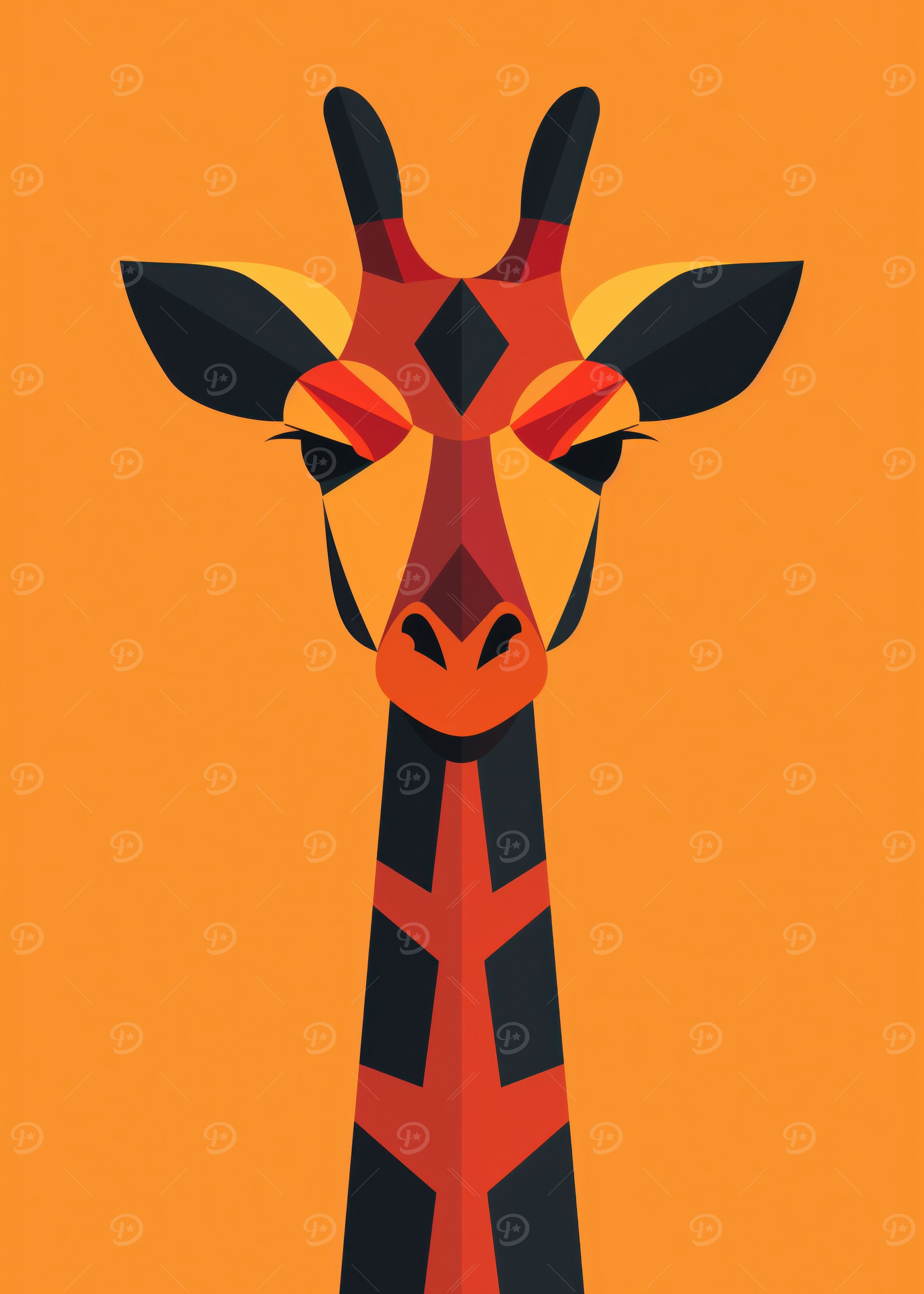 Colorful giraffe vector portrait on bright orange