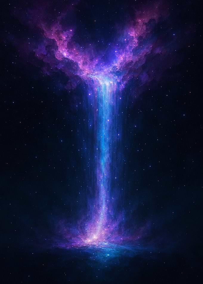 Cosmic Waterfall in Starry Space