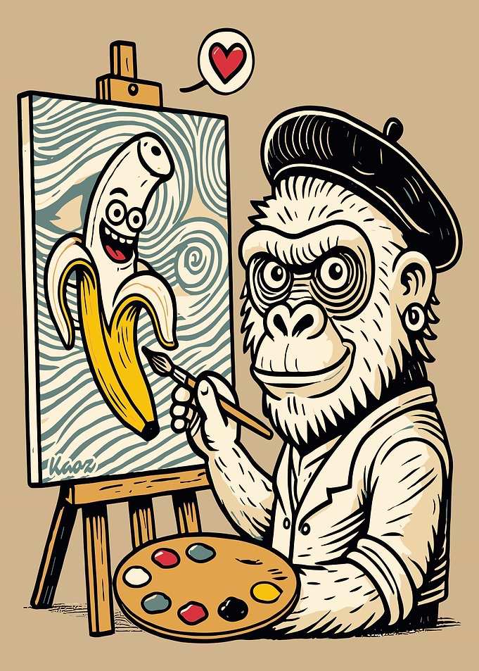 Monkey Artist Painting a Banana