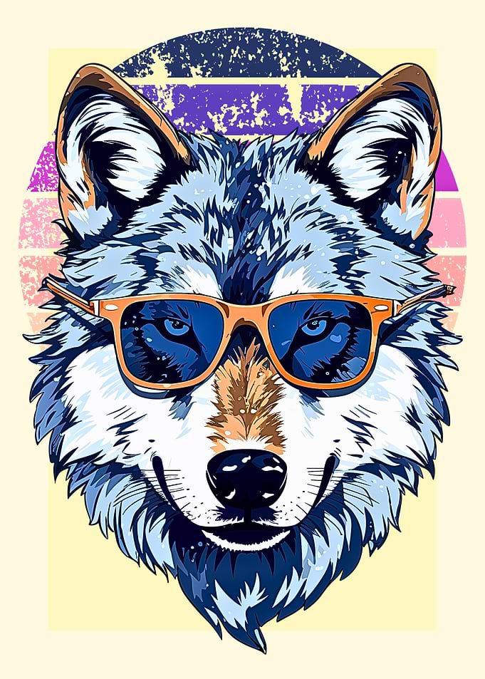 Cool Wolf with Sunglasses Retro Style