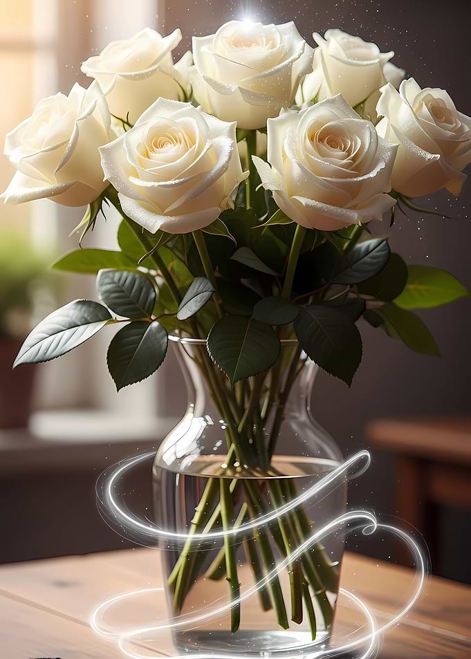Elegant White Roses in Glass Vase