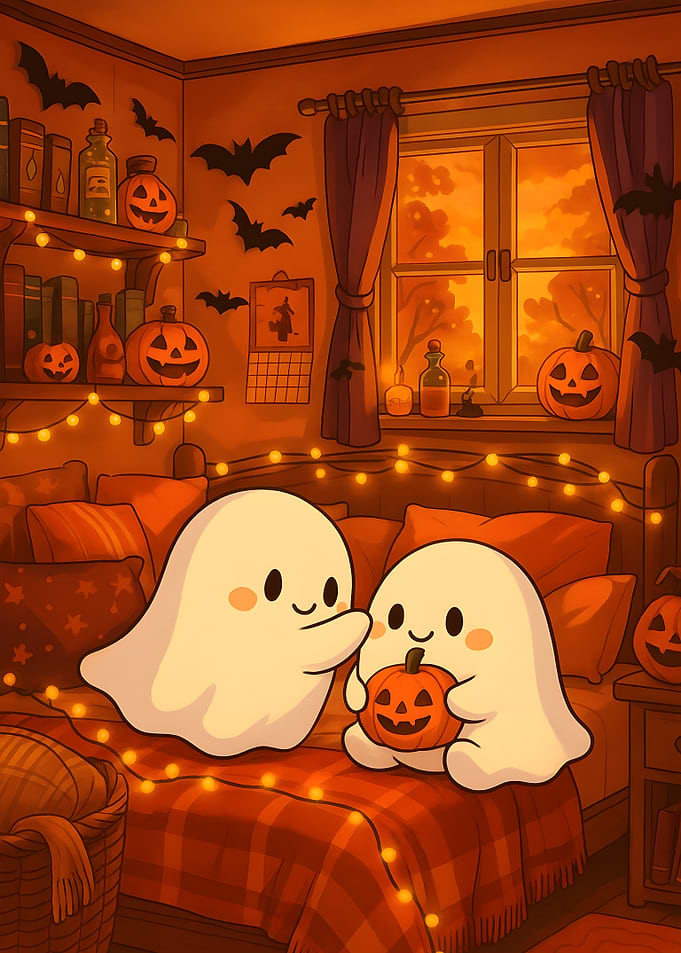 Cute Halloween Ghosts with Pumpkin