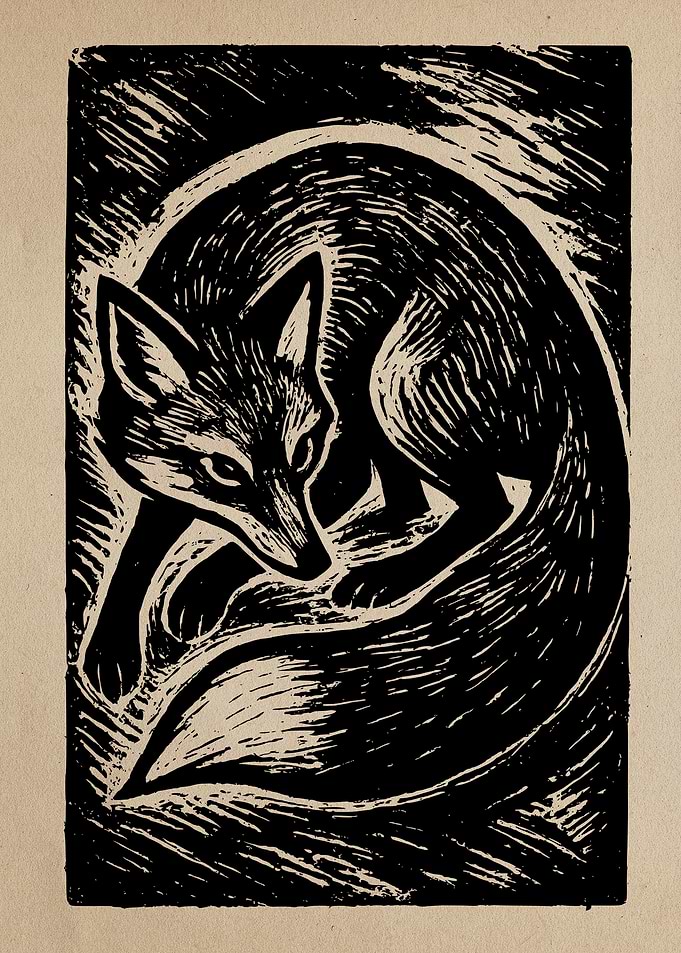 Fox Linocut Print Art