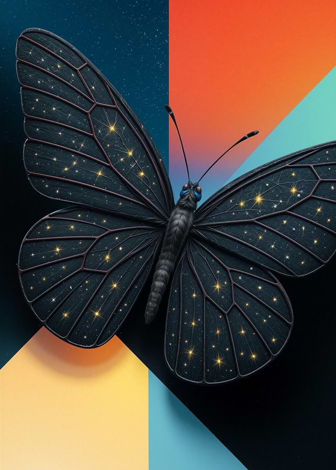 Starry Butterfly on Geometric Background