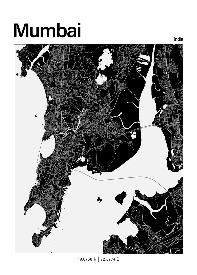 Mumbai Black and White Map