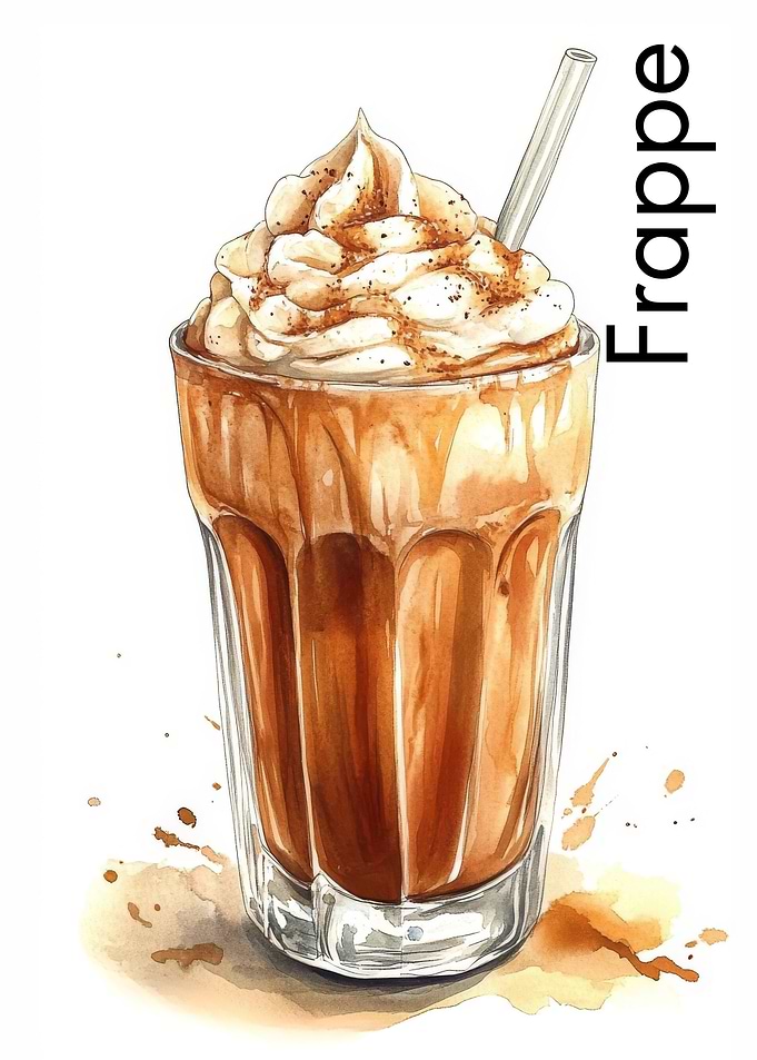 Watercolor Frappe Drink Illustration | | Watercolor Kitchen Decor