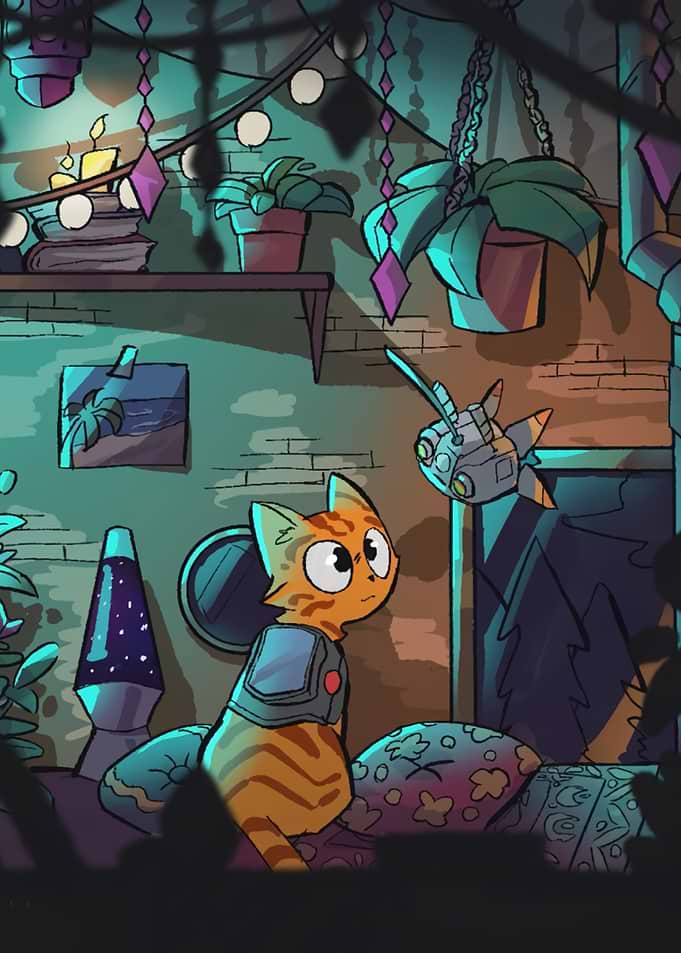 Cute Cat with Robot Friend