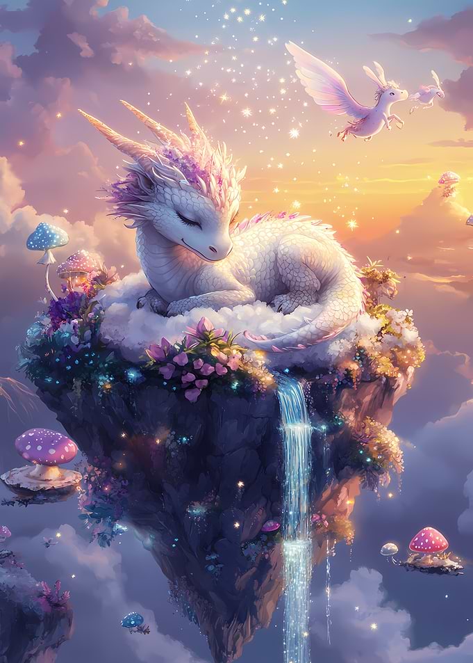 Dreamy Dragon Island with Waterfall