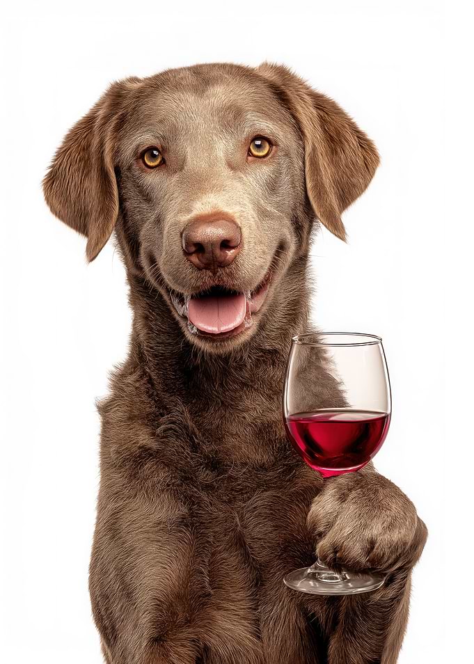 Chesapeake Bay Retriever dog with Wine Glass