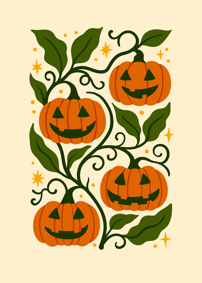 Halloween Pumpkins and Vines Illustration