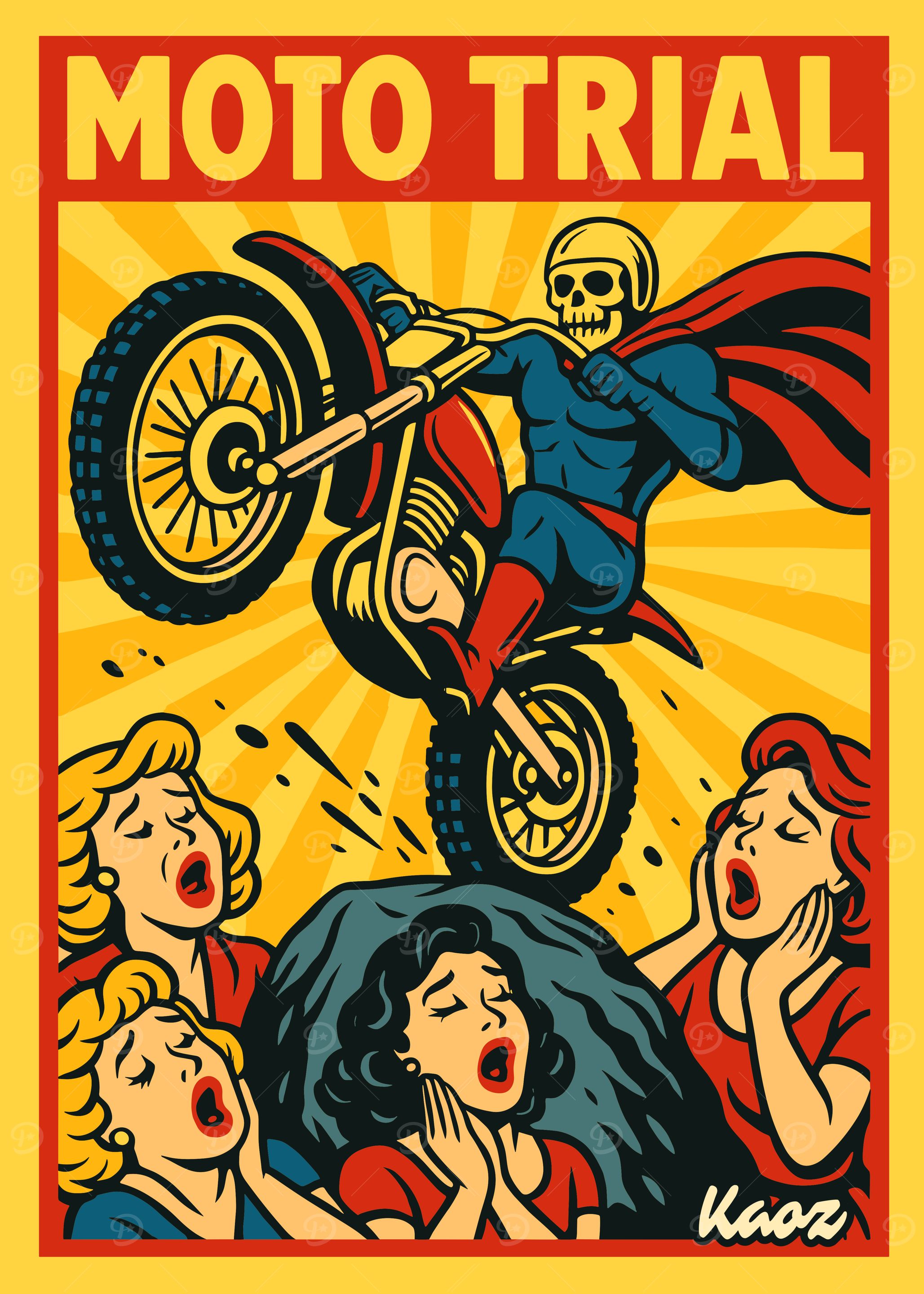 Moto Trial Superhero Pop Art Poster
