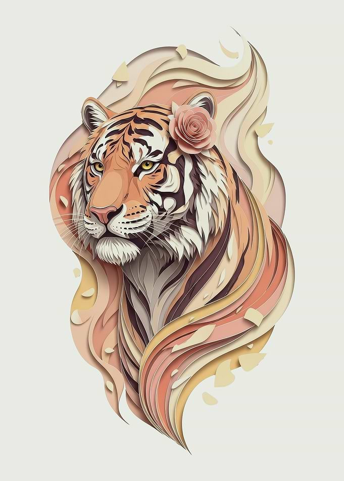 Elegant Tiger Portrait with Floral Accent