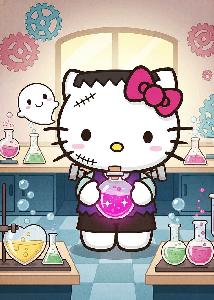 Bear Cute Frankenstein in Laboratory