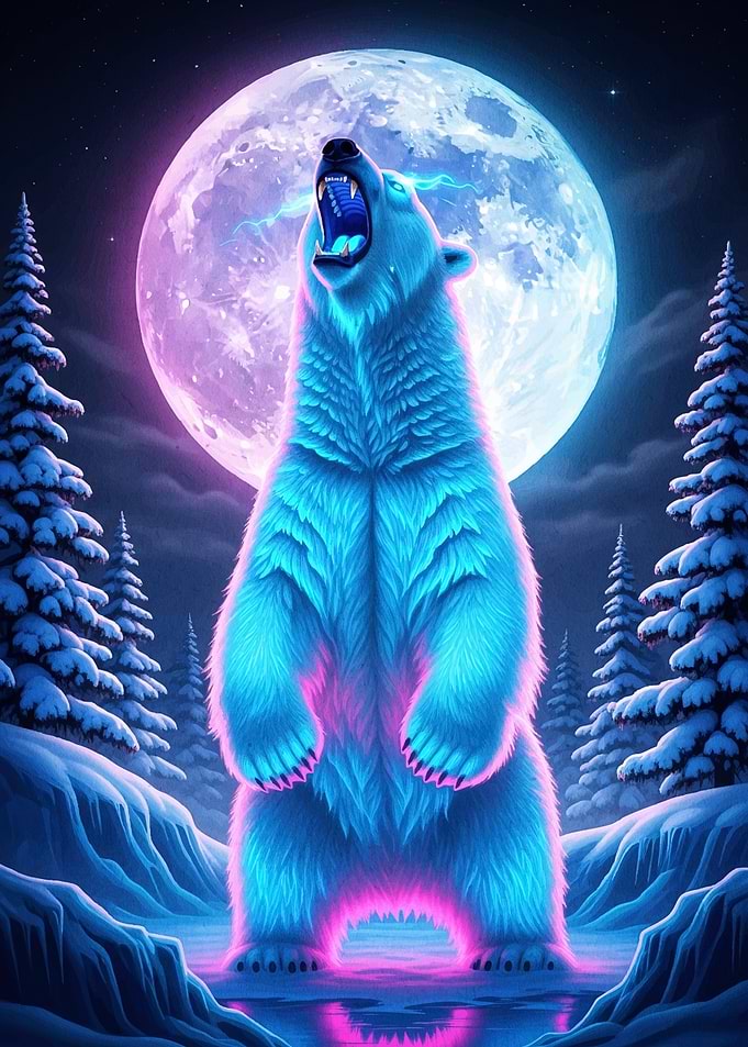 Neon Bear Howling Moon