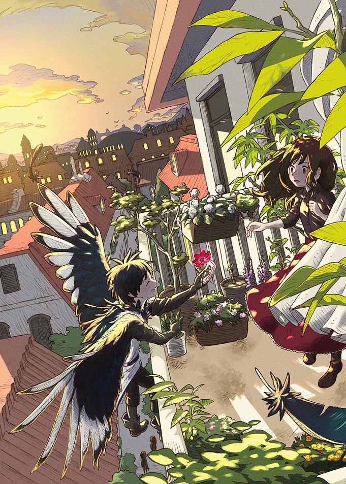 Winged Boy Offering Flower to Girl