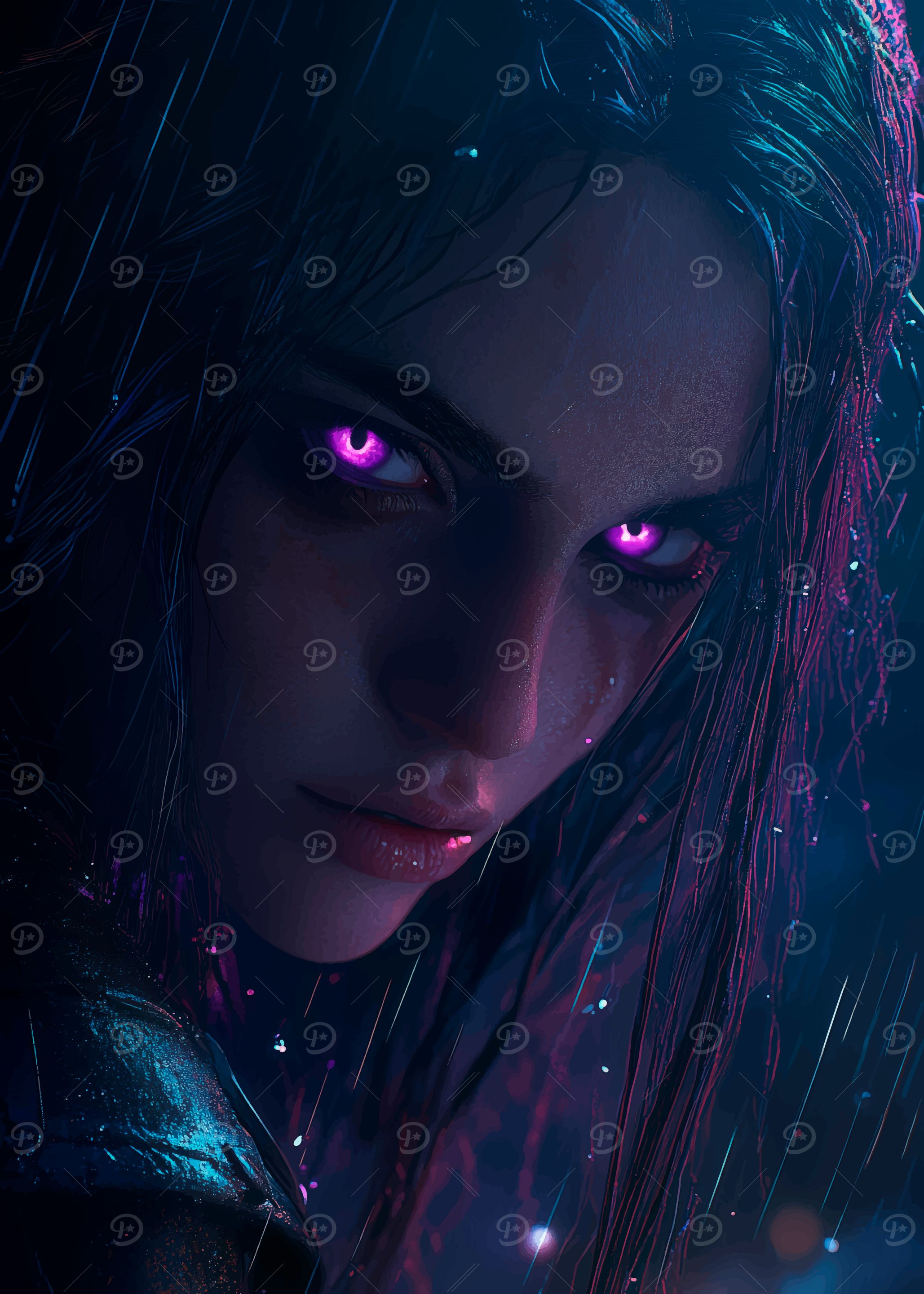 Woman with Glowing Purple Eyes