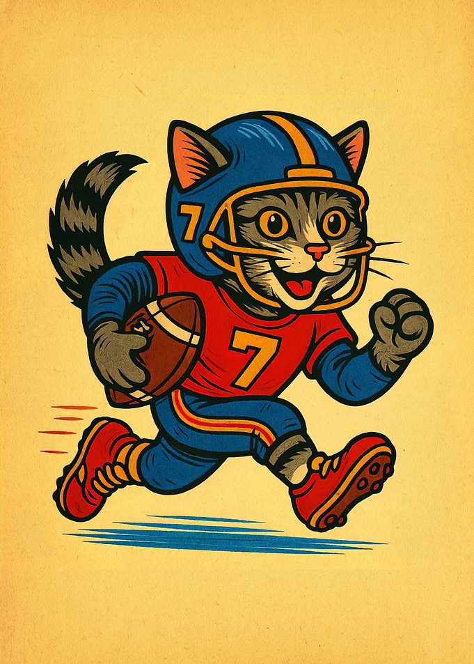 Cartoon Cat Football Player Illustration