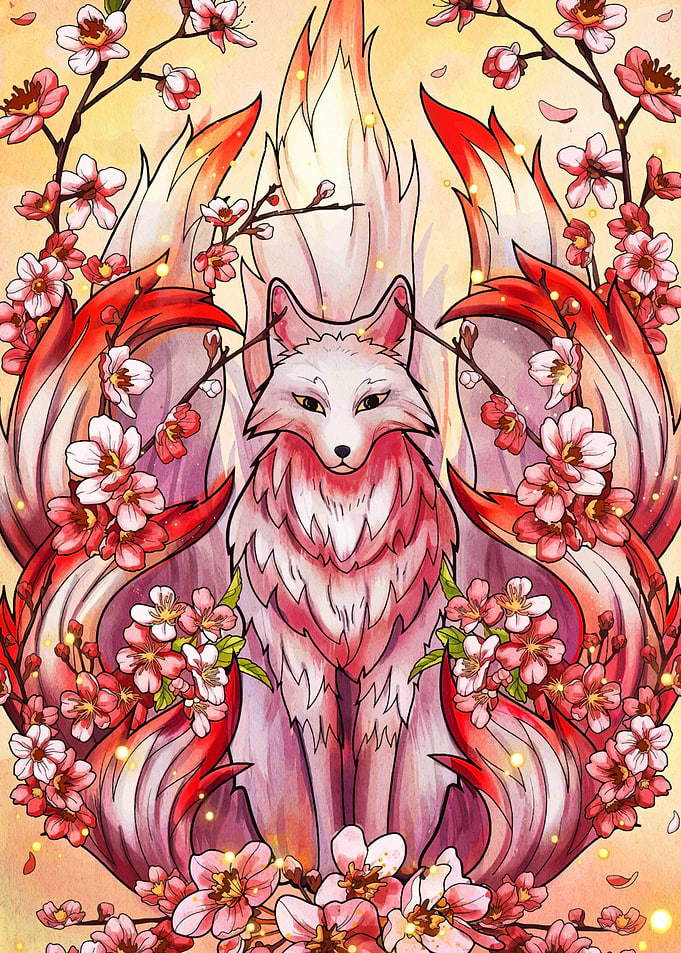 Nine-tailed Fox with Cherry Blossoms