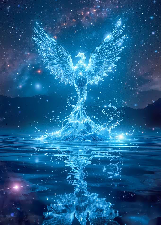 Celestial Phoenix Rising from Water