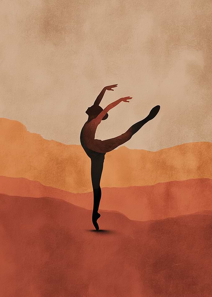 Ballet Dancer Silhouette in Desert Landscape