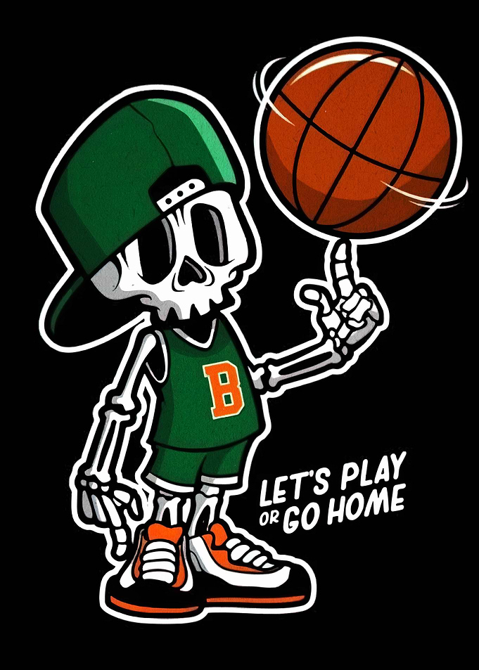 Skeleton Basketball Player Cartoon Illustration