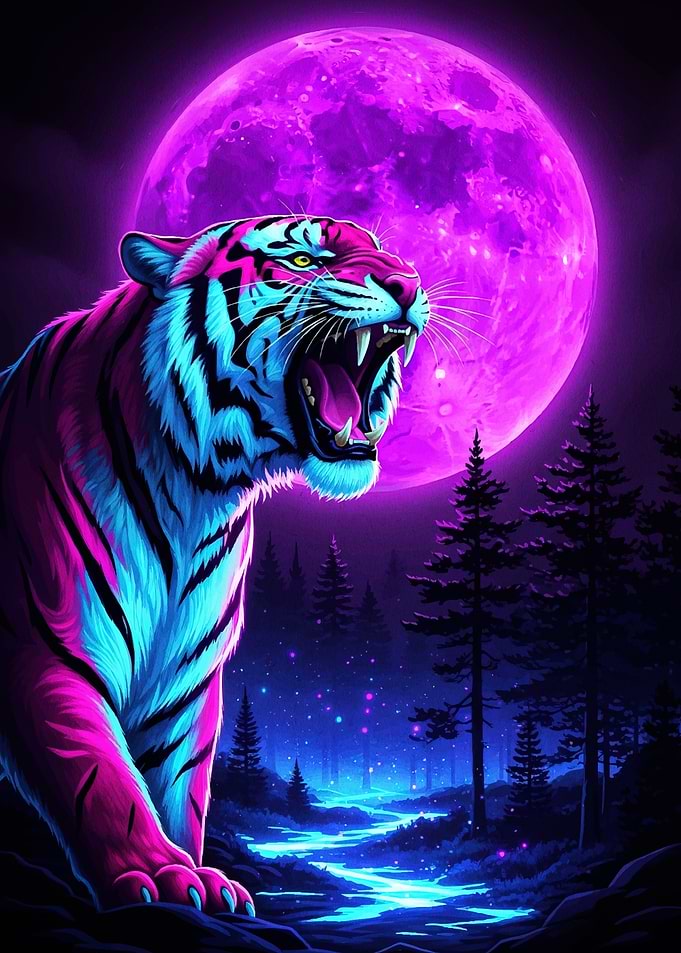 Neon Tiger Roar Purple Moon