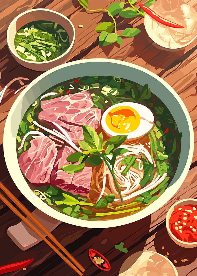 Delicious Pho Bowl Illustration