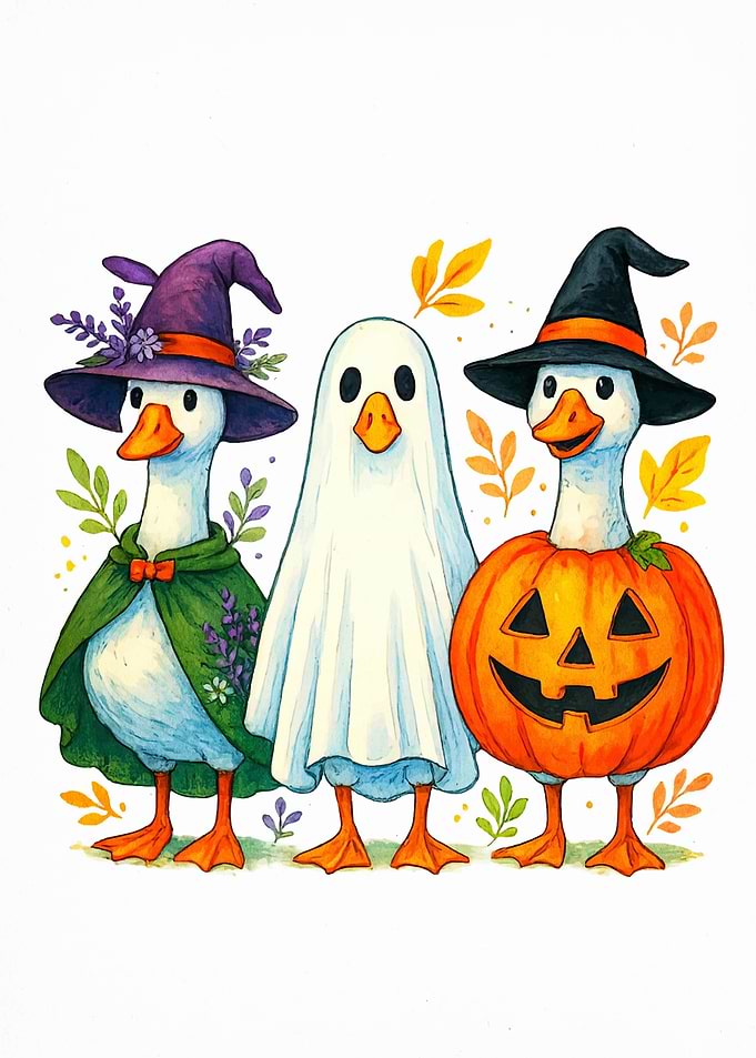 Halloween Geese in Costume Illustration