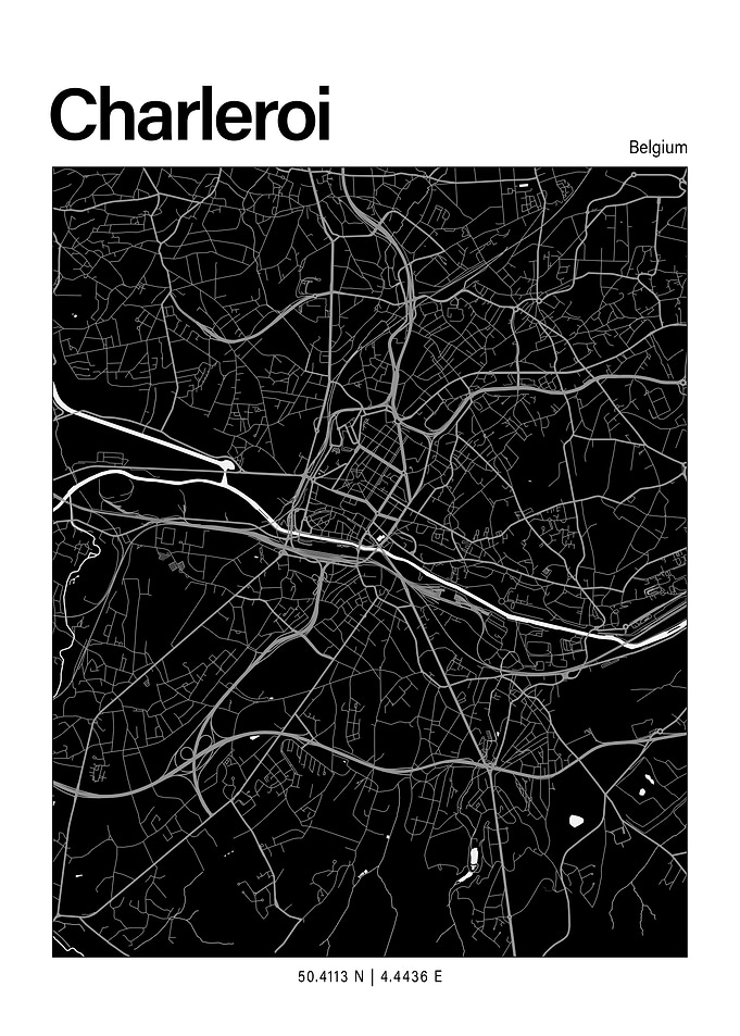 Charleroi Black and White Map