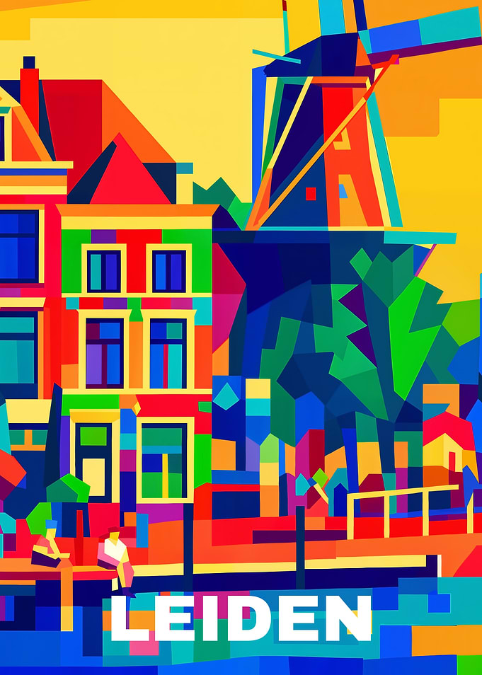 Leiden, Netherlands Colorful Cityscape Art