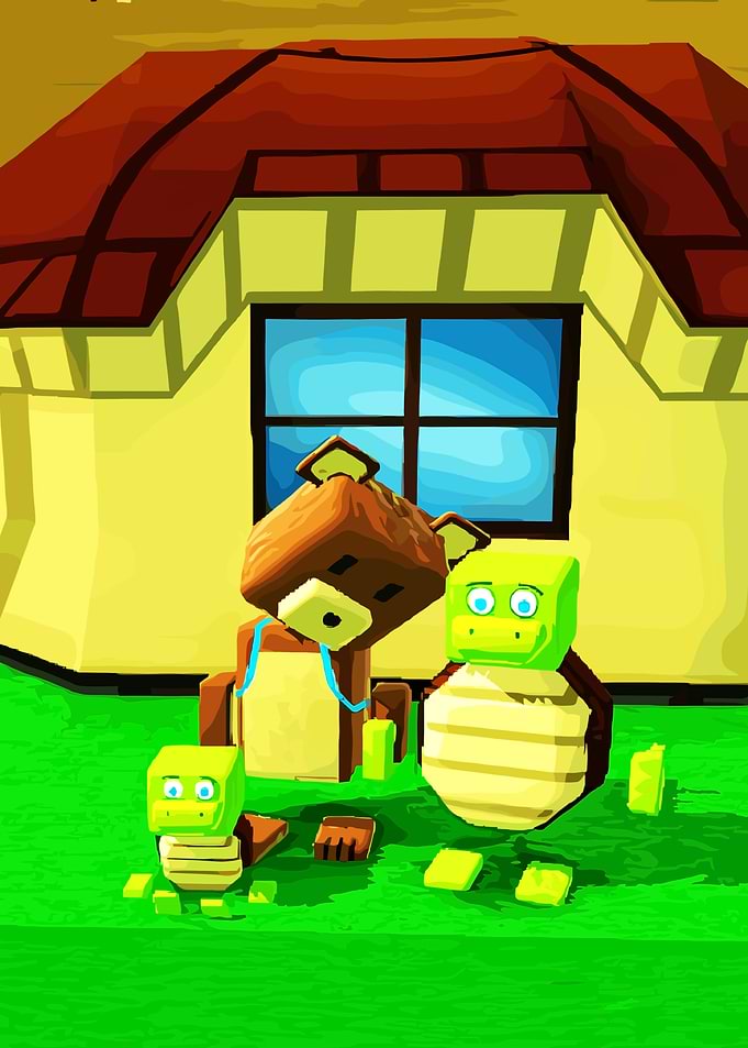 Blocky Bear and Turtle Friends