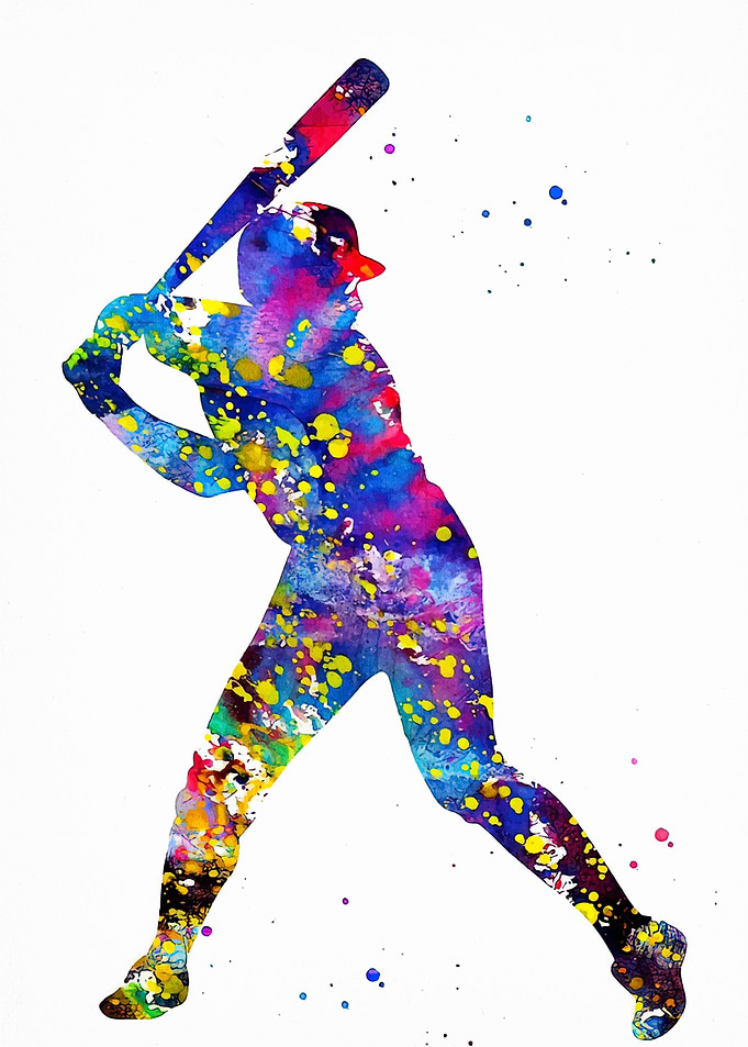 Colorful Baseball Player Watercolor Art