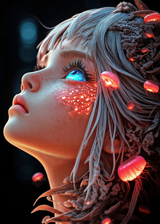 Glowing Girl with Jellyfish