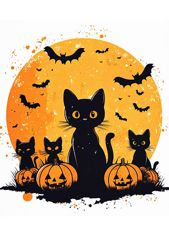 Halloween Cats and Pumpkins Silhouette Art
