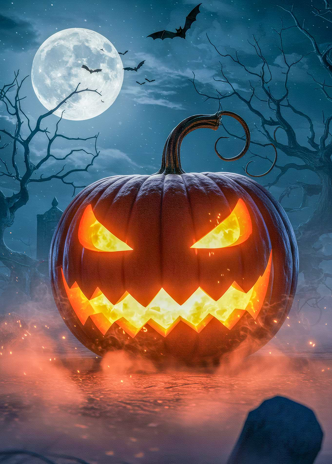 Halloween Pumpkin in Graveyard