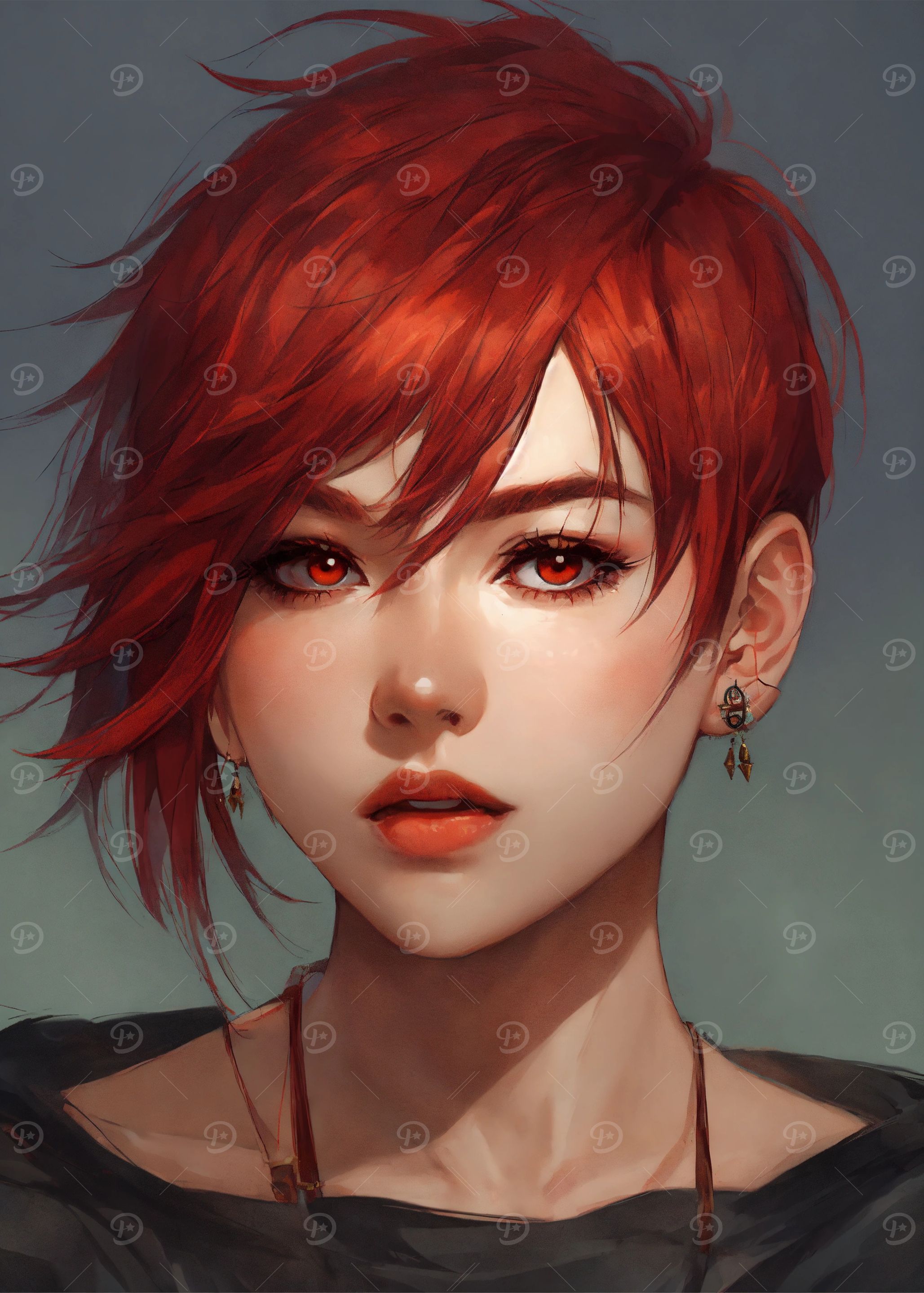 Anime-style portrait of a red-haired woman
