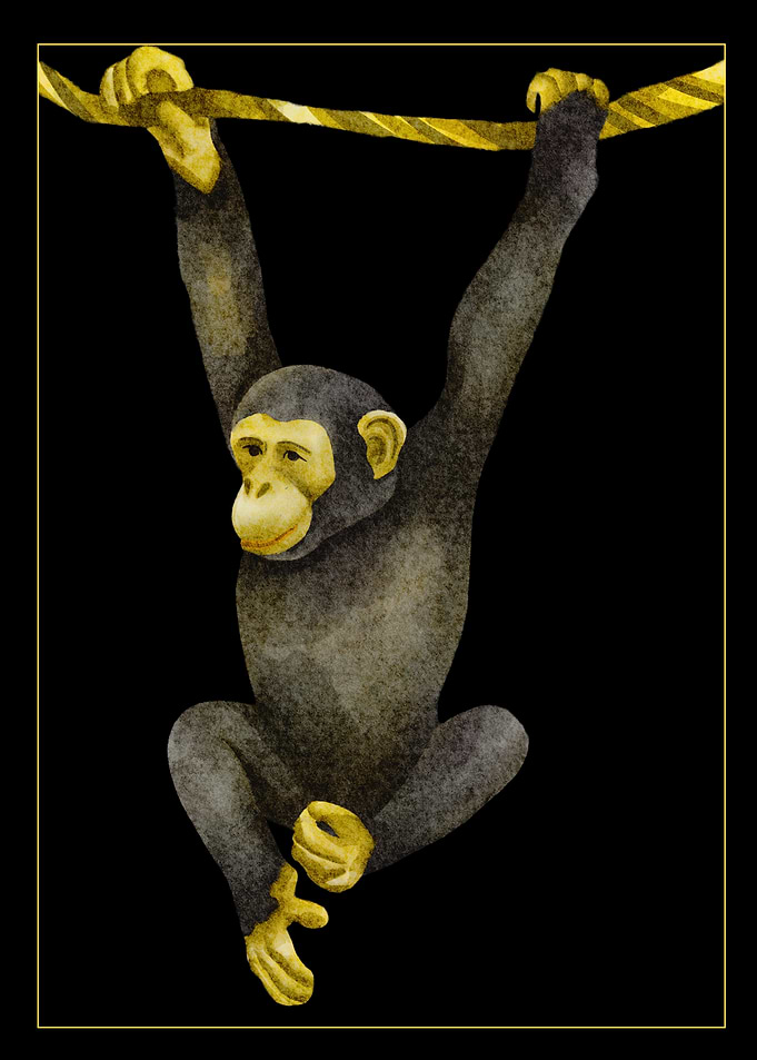 Monkey Hanging on Rope Illustration