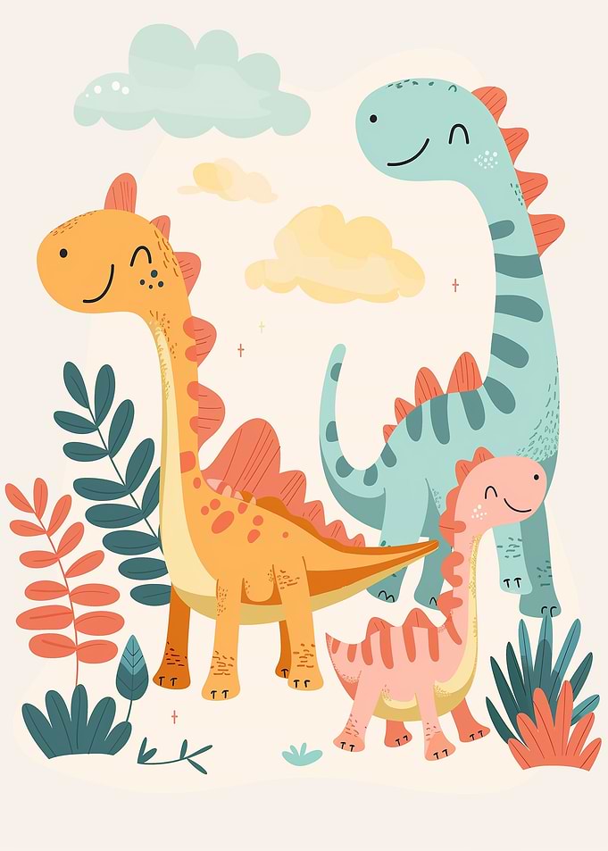 Cute Cartoon Dinosaurs Illustration