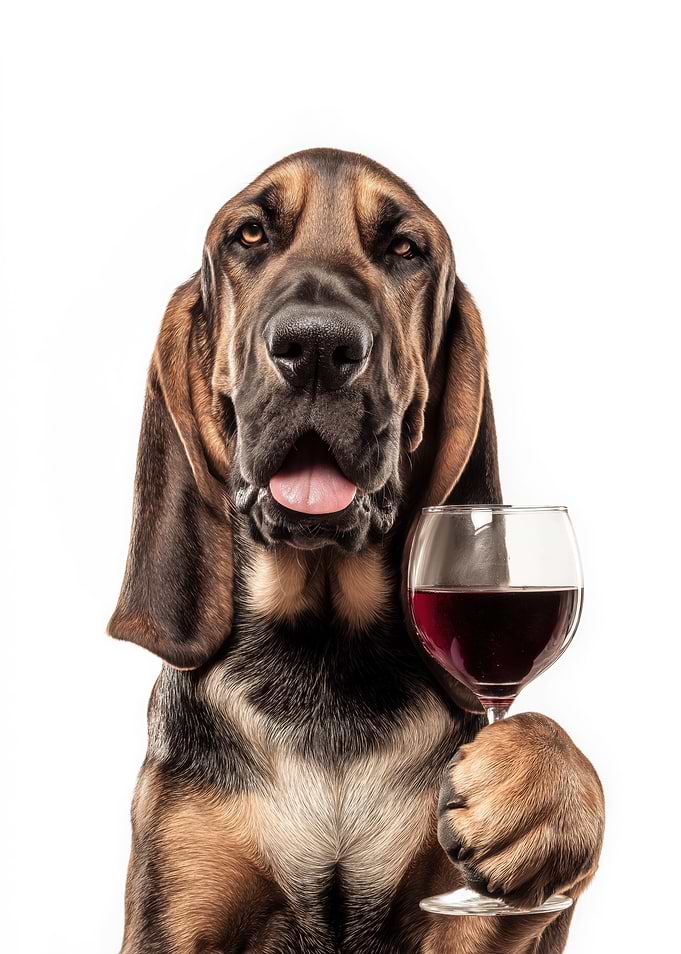 Bloodhound with Wine Glass Portrait
