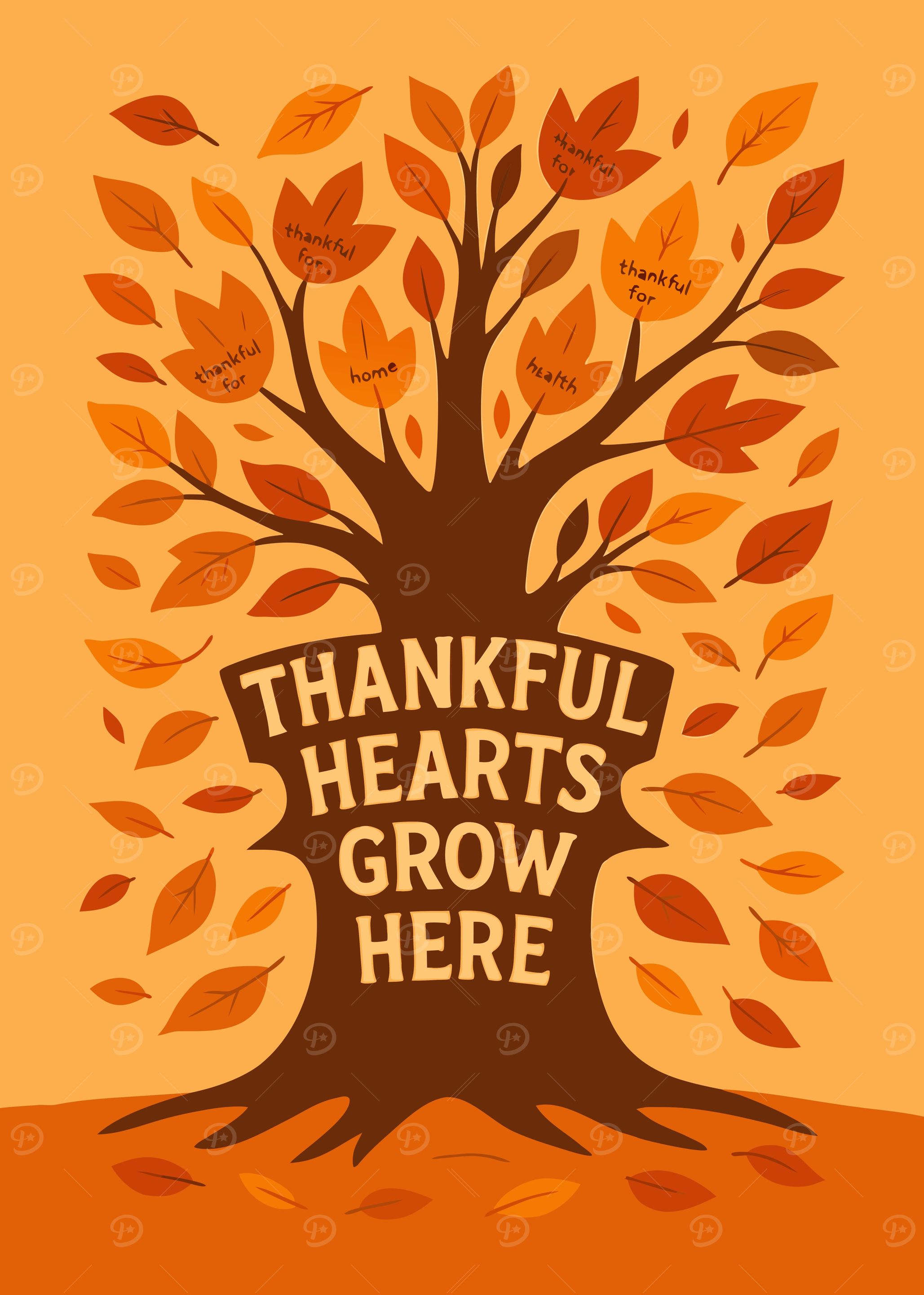 Thankful Hearts Tree Illustration
